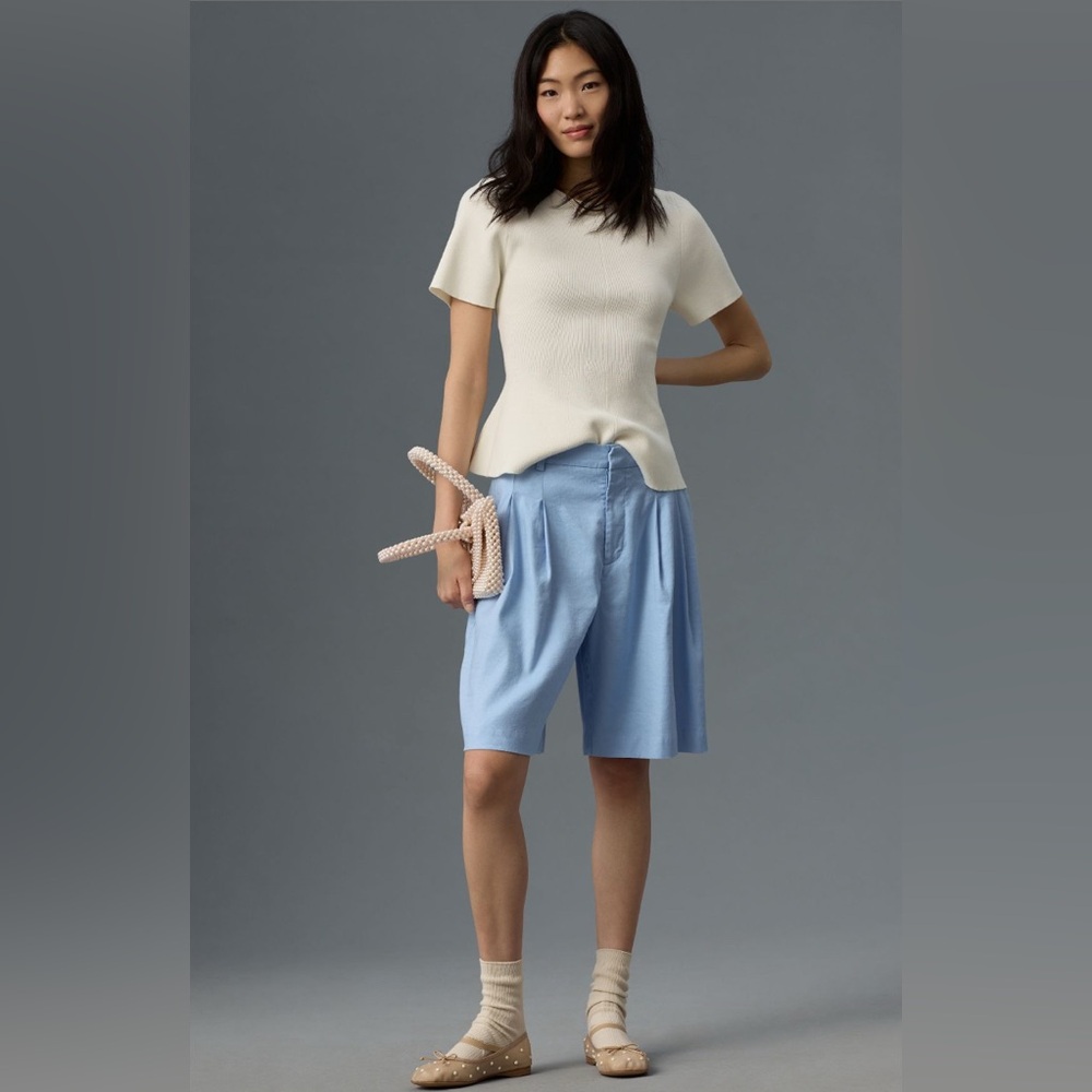 Maeve the Avery linen pleated high waisted trouser shorts